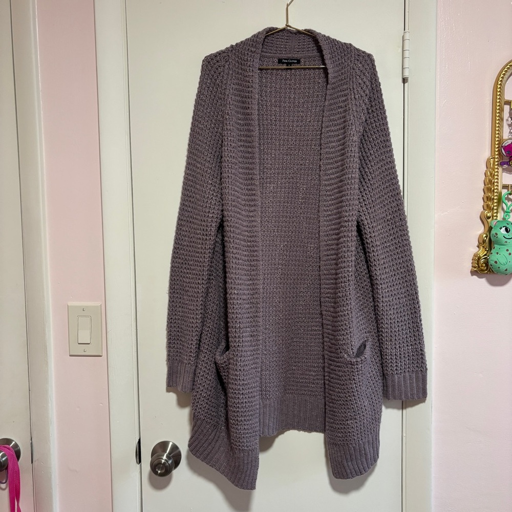 Women's Purple Open-Front Sweater size Medium minimalist loungewear
